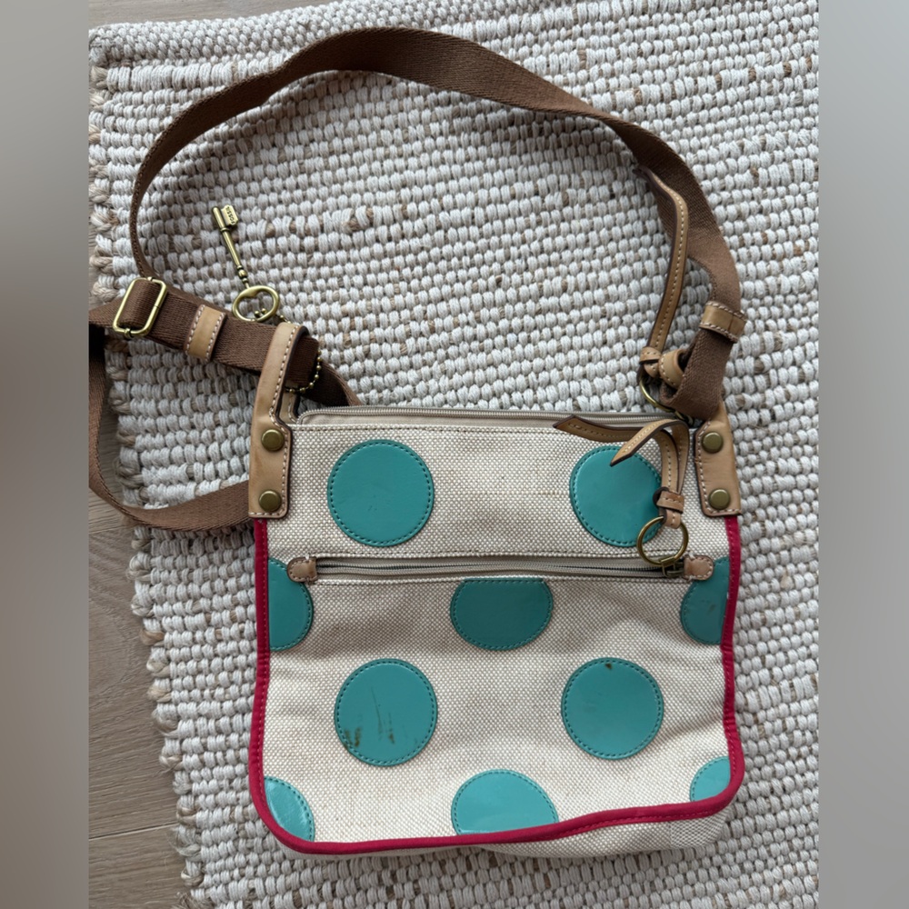 Fossil Cream and Blue Polka Dot Crossbody Bag - Picture 5 of 8